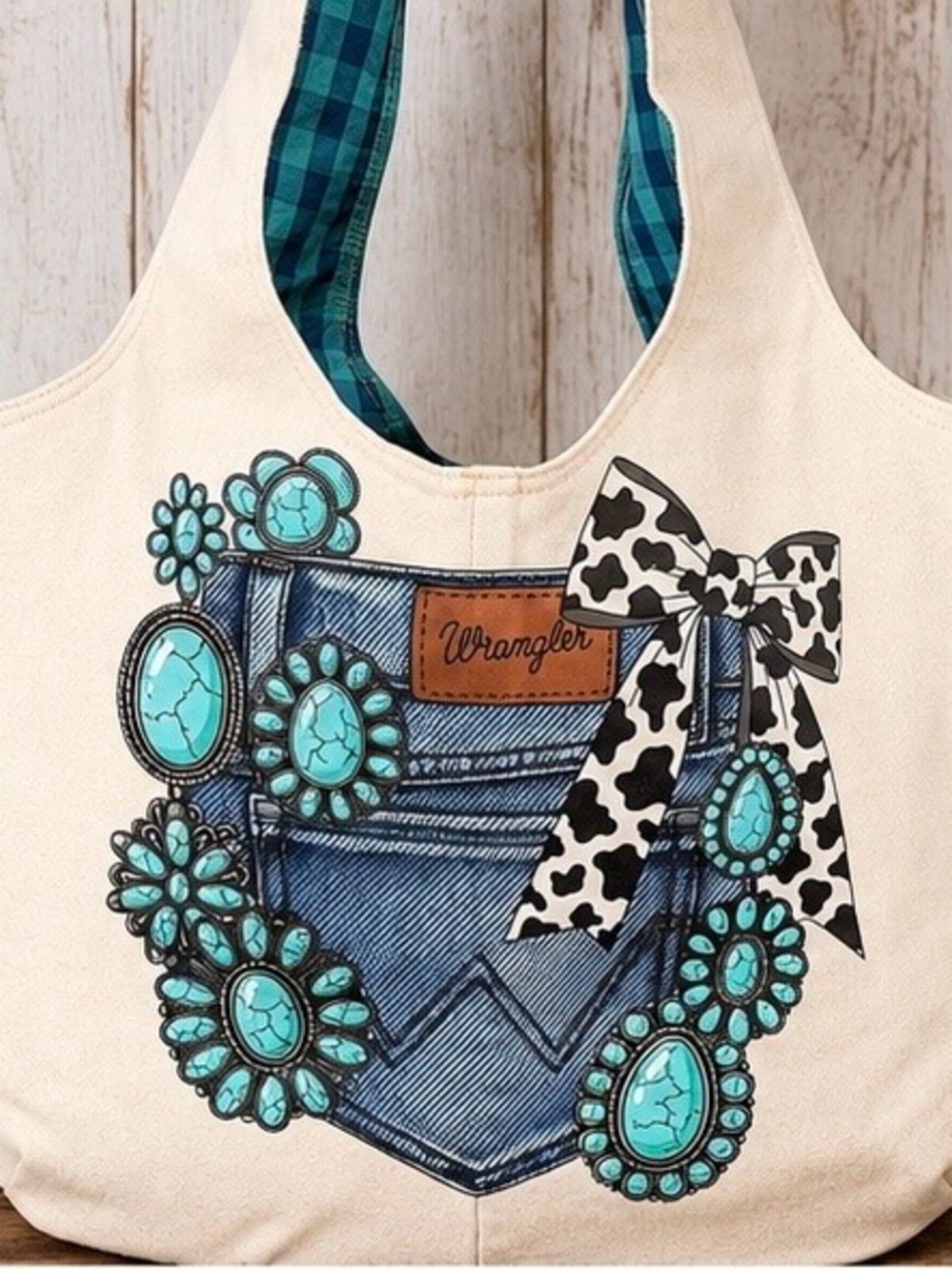 Western Denim Tote Bag, Upcycled Jean Purse, Handmade Wrangler Inspired Tote